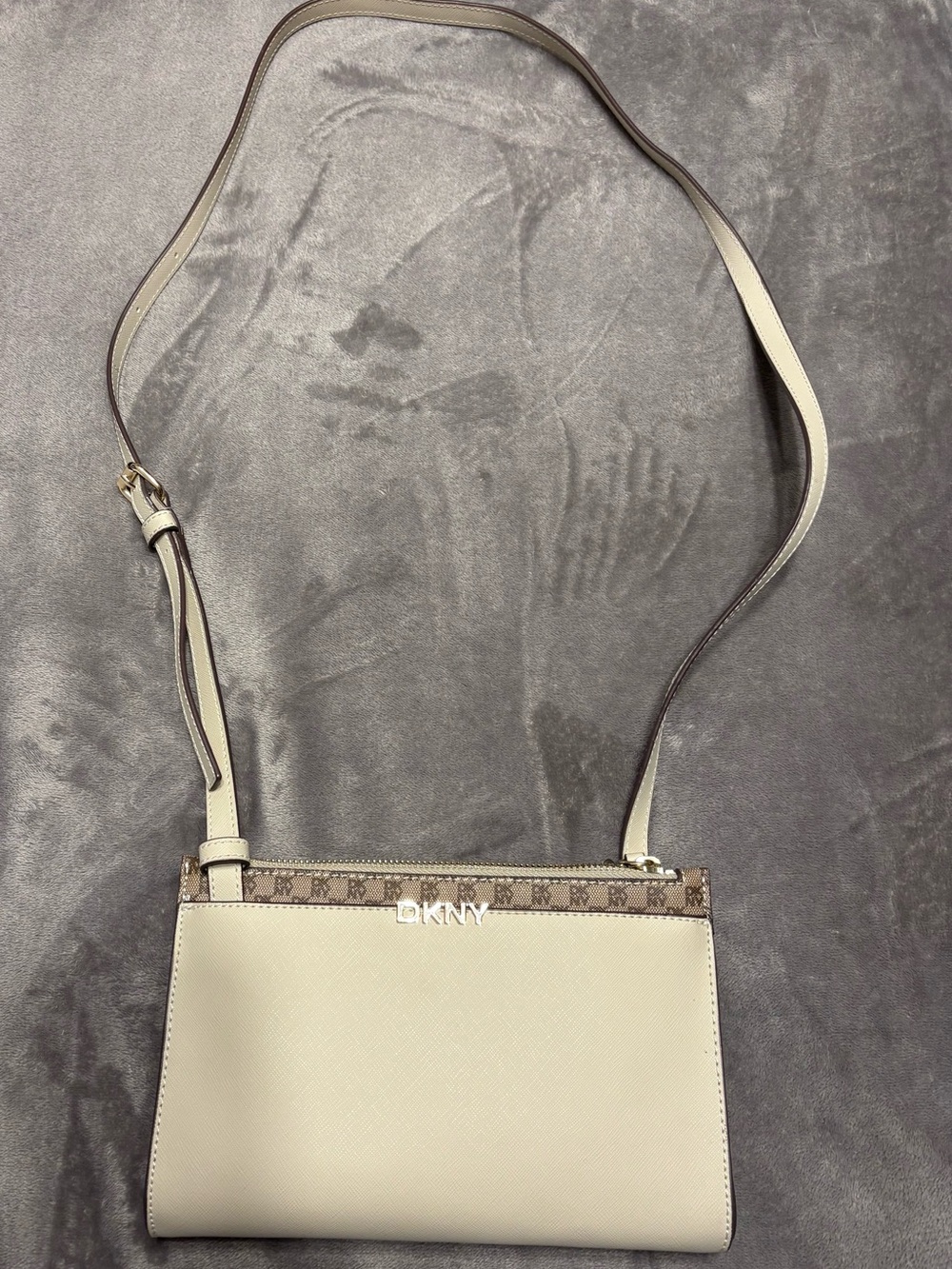 DKNY Cream and Brown Logo Trim Crossbody Bag